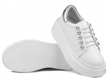 Buty sneakersy damskie creepersy białe na platformie skórzane DiA LR628 37