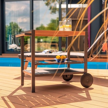 Алюминиевый садовый бар с полкой и колесами. Барная тележка, передвижной стол.