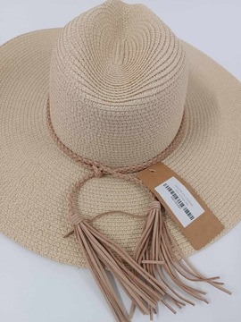 MANBEIYA plażowy kapelusz słomkowy beżowy przeciwsłoneczny letni plażowy
