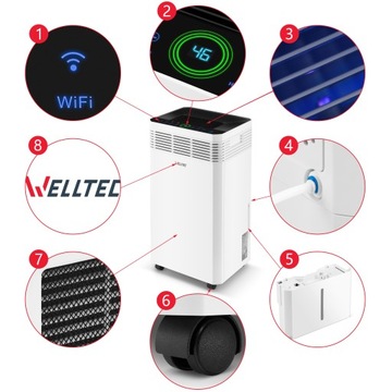 ОСУШИТЕЛЬ ВОЗДУХА WELLTEC DHN60 3 в 1, до 140 м², 60 л/24 ч, Wi-Fi, НАСОС УФ-ЛАМПЫ