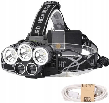LATARKA CZOŁOWA 5xLED WODOODP. IP65 CZOŁÓWKA USB