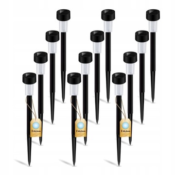 12x Lampa Ogrodowa LED SOLARNA CZARNA GRUNTOWA WBIJANA SŁUPEK SZPIKULEC