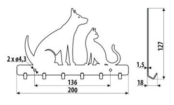 Вешалка для ключей CAT и DOG WS61, черная конструкция