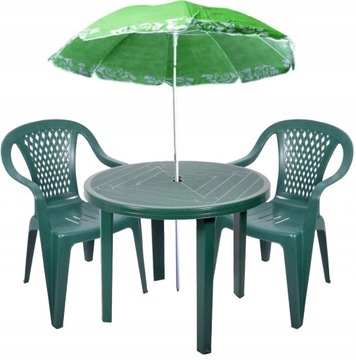 2+1 Meble Ogrodowe Krzesło Stół Parasol Zielone