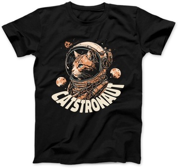 Koszulka Damska Catstronaut Czarna XL Tshirt Kot Koty Prezent