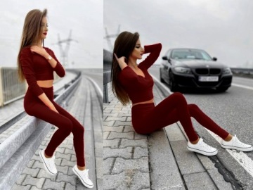 РОЗОВЫЙ КОМПЛЕКТ БЛУЗКА ТОП + БРЮКИ ЛЕГГИНГИ на резинке хлопок XS/S