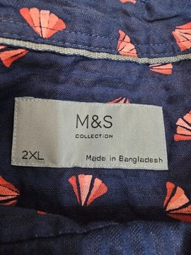 M&S męska koszula granatowa print tłoczona 2XL