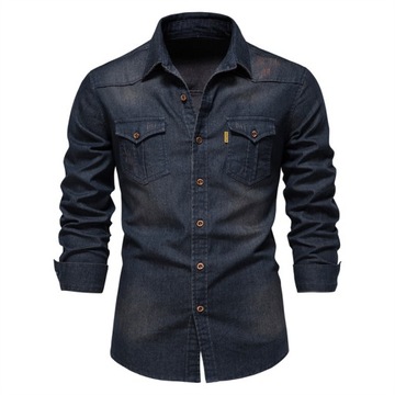MĘSKA KOSZULA JEANSOWA CASUAL ELEGANCKA JEANS, M