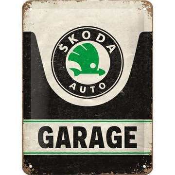Вывеска SKODA GARAGE, металл подарочная, 15х20