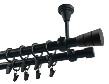 KARNISZ METALOWY SUFIT 19+19mm MIX KOŃCÓWEK 240cm SMART CZARNY MAT