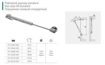 Podnośnik gazowy siłownik meblowy 150N 2 sztuki