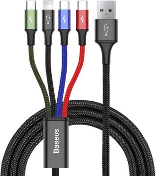 КАБЕЛЬ ДЛЯ БЫСТРОЙ ЗАРЯДКИ Baseus 4 в 1, 1,2 м, 2 порта USB-C Lightning microUSB