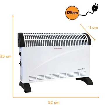 Конвектор мощностью 2000 Вт, энергосберегающий термостат.