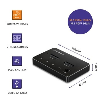 STACJA DOKUJĄCA DYSKÓW 2x SSD M.2 NVME SATA USB-C DUAL 2x 2TB KOPIOWANIE