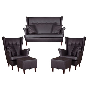 Zestaw wypoczynkowy eko skóra sofa + 2 fotele