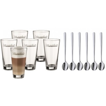 Komplet 6 szklanek do latte macchiato + łyżeczki