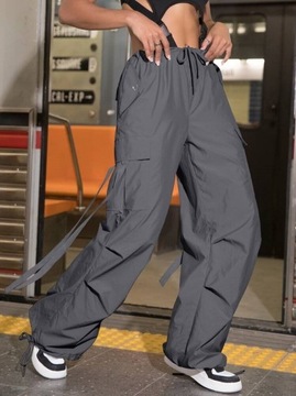 Shein szare Spodnie spadochronowe Street Vibes 90s z kieszeniami XXS
