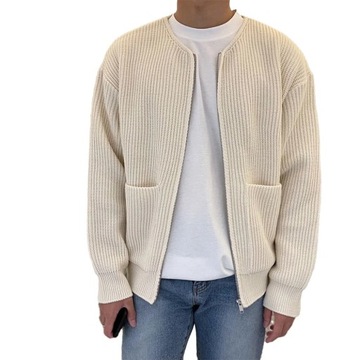 Men Zip Up Long Sleeved Knitted Cardigan Lined Fun