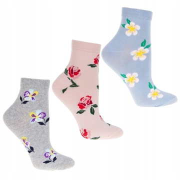 Dámske ponožky bavlna kvety roztomilé 38-41 3 páry