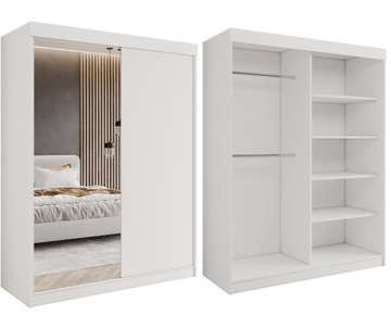 SZAFA PRZESUWNA BIAŁA 2 DRZWIOWA 140 x 205 CM 1 LUSTRO GARDEROBA PRODUCENT