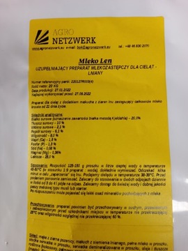 Mleko dla cieląt AGRO MILK - MLEKO LEN, 20kg