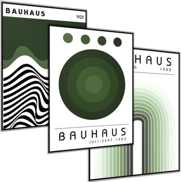 3 x PLAKAT 21X30 A4 KSZTAŁTY LINIE BAUHAUS MINIMALIZM ABSTRAKCJA ZIELONY