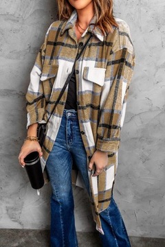 Женская клетчатая куртка на пуговицах с длинным рукавом Fashion 3XL