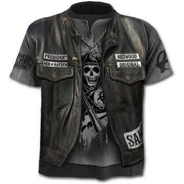 KOSZULKA MĘSKA T-SHIRT 3D MOTOCYKLOWA ROCKOWA