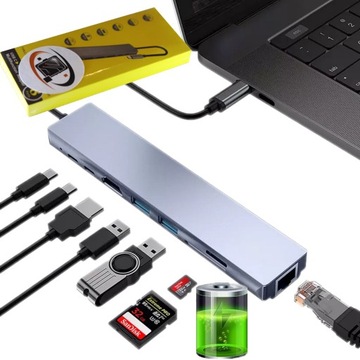 markowy HUB USB-C ADAPTER LAN RJ45 HDMI SD USB 3.0