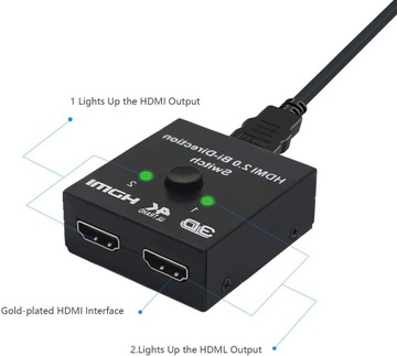 HDMI-переключатель 2x1, разветвитель 4Kx2K, Full HD