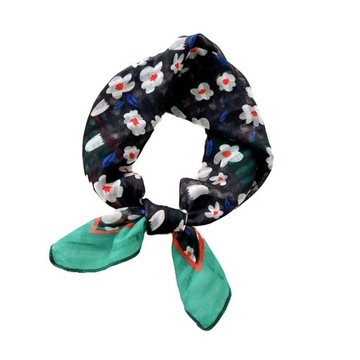 Хлопковый льняной шейный шарф для женщин, красочный носовой платок с цветочным принтом, маленький