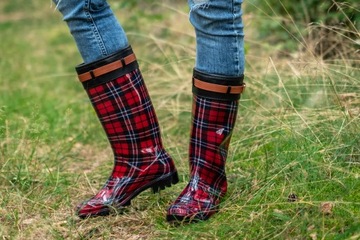 Kalosze Damskie wysokie w kratę czerwone 38