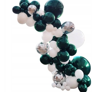 BALONY ZIELONE BIAŁE SREBRNE GIRLANDA BALONOWA URODZINY DEKORACJA