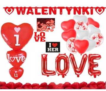 dekoracje na walentynki balony LOVE baner zestaw