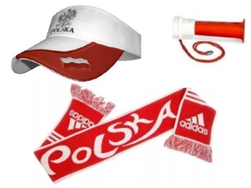Polska zestaw kibica reprezentacji szalik adidas daszek trąba głośna