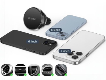 MOCNY UCHWYT SAMOCHODOWY BOSTE MAGNETYCZNY NA TELEFON DO KRATKI AUTA 360°