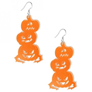 KOLCZYKI oranż HALLOWEEN dynie TRZY TWARZE akryl