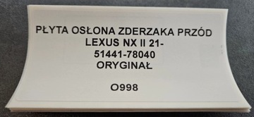 DESKA KRYT NÁRAZNÍKU PŘEDNÍ LEXUS NX II 21- ORIGINÁLNÍ 51441-78040