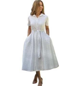 La Viva by Rentex Sukienka Damska z Haftowanej Bawełny bIAŁA bOHO hIT S/36