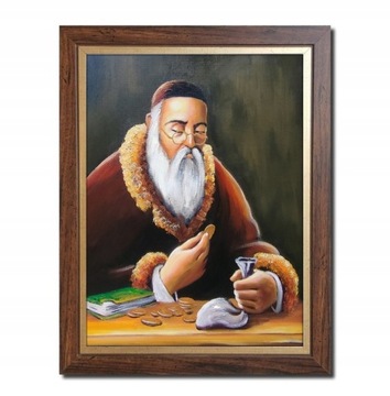 PORTRET ŻYDA Z PIENIĄŻKIEM ŻYD NA SZCZĘŚCIE OBRAZ