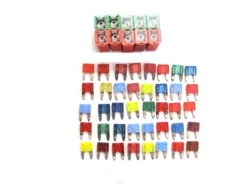 BEZPIECZNIKI KOSTKOWE 40A 50A 2.3CM ZESTAW 10 SZTUK + 40 SZTUK PŁYTKOWE