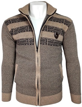 Sweter męski rozpinany brązowy we wzory R287 pasy r. XXL
