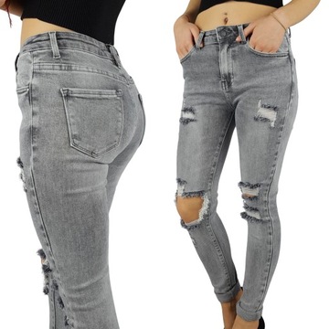 #ELASTYCZNE SPODNIE DAMSKIE RURKI - JEANS - DZIURY