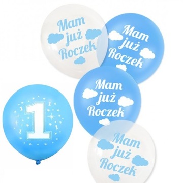 Balony XL ROCZEK 5 szt NIEBIESKIE 1 URODZINY