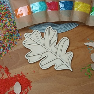 Wysypywanka sensoryczna drewniana. pomoc montessori - LIŚĆ DĄB