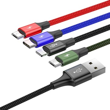 КАБЕЛЬ BASEUS 4В1 USB A НА 1XMICRO USB 1XIPHONE LIGHTNING 2XUSB C 3,5A 1,2M