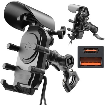 MC39 MOTOCYKLOWY UCHWYT TELEFON ANTYWIBRACYJNY ŁADOWANIE USB-C