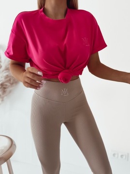 Legginsy z wyższym stanem z prążkowanej dzianiny ''Fitness'' by LadyMania M