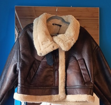 ZARA LUKSUSOWA KURTKA BIKER KOŻUCH XL zima jesień ciepły kożuszek