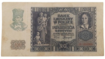 Stary Banknot kolekcjonerski Polska 20 zł 1940
